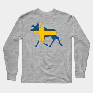 Sweden Flag in a scandinavian elk (moose) Long Sleeve T-Shirt